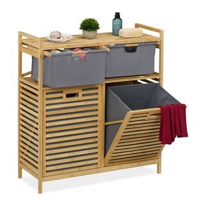 <strong>Double</strong> <strong>Laundry</strong> <strong>Hamper</strong> with 4 Storage Parts <strong>Laundry</strong> Basket with 2 Fabric Drawers <strong>Laundry</strong> Basket Shelf - Product Image 1