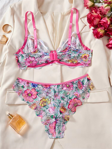 Lingerie Sexy Femminile, Set Reggiseno e Mutandine con Stampa Floreale in Rete, Intimo Estivo Ultra Sexy - Product Image 3