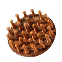 Peigne de massage rond en bois de santal à 28 dents pour le cuir chevelu, thérapie capillaire et massage des méridiens du corps entier