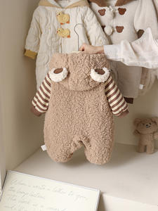 शरद ऋतु सर्दियों के बच्चे के कपड़े पहने हुए सुंदर मखमल भालू जम्पसूट के साथ 100 दिन डिजाइन अनुकूलन योग्य गंध बेबी कपड़े - Product Image 3