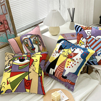 코튼 피카소 스타일 자수 사각 베개 케이스 소파 쿠션 커버 자동차 의자 쿠션 케이스 45x45cm 채우기없이