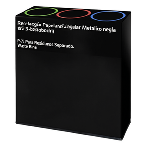Cestino Rettangolare Metallico Nero a 3 Scomparti P-77 per Rifiuti Separati - Product Image 2