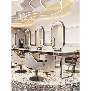 Mesa de Maquillaje Moderna para Salón de Belleza con Espejo Ovalado, Estación de Trabajo para Peluquería y Estudio - Product Image 3