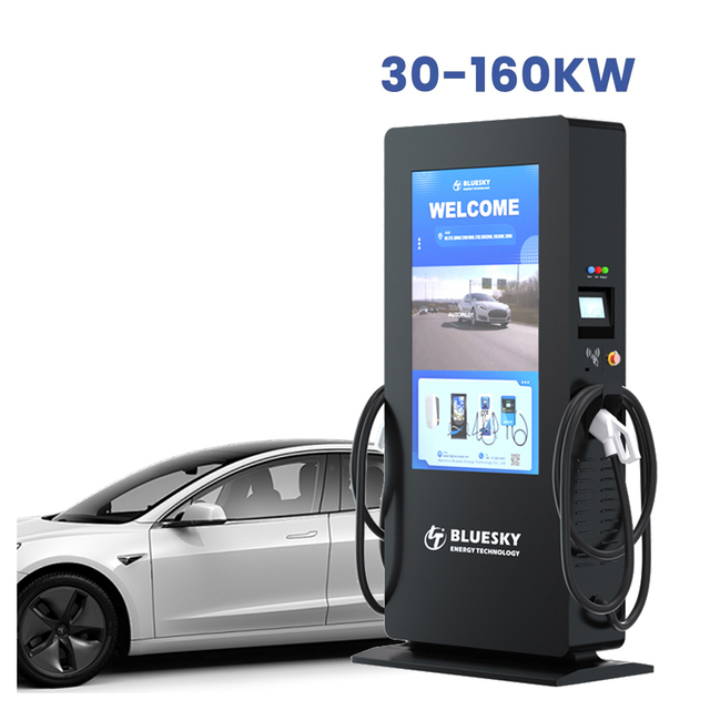 Bluesky 380V 120KW OCPP1.6J Fast Electric Car Charger Station 55 Inch Advertising Screen CCS2 Interface Outdoor Use New