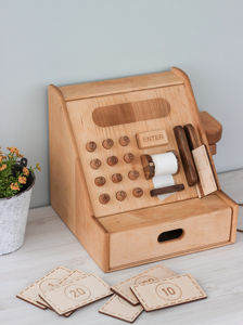 Set <span class=keywords><strong>di</strong></span> giocattoli per registratori <span class=keywords><strong>di</strong></span> <span class=keywords><strong>cassa</strong></span> in legno fatti a mano fingere il gioco per bambini fantasiosi può essere personalizzato - Product Image 3