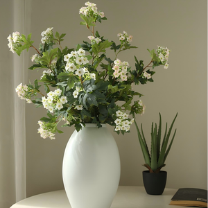 库存栩栩如生的白色三头单茎78厘米丝绸人造雪球人造植物家居插花装饰 - Product Image 4