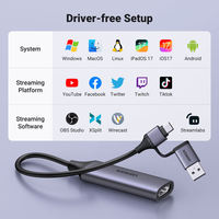 Tarjeta Capturadora de Video UGREEN HD-MI 1080P 60Hz, Adaptador HD-MI a USB Tipo C para PC, Cámara, Transmisión en Vivo y Grabación