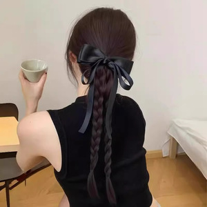 Braided Wig High Ponytail Dark Brown Double Braid <b>Clip</b> In Wig For Women Spring Style - Product Image 2