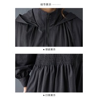 Nouvelle Collection Automne 2026 – Manteau Coréen Noir Taille Unique pour Femme, Taille Smockée, Ourlet Froncé, Longueur Genou, Coupe Ample, Chic et Minimaliste, Idéal au Quotidien