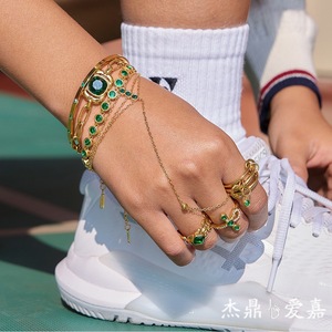 สร้อยข้อมือกระดาษหนีบกระดาษทรงสี่เหลี่ยมเพทายสีเขียว เครื่องประดับทรงเรขาคณิตสำหรับผู้หญิง สวมใส่ได้ทุกวัน - Product Image 2