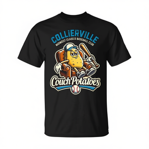 T-shirt de baseball Collierville Couch Potatoes, vêtements d'équipe de la ligue secondaire classe D - Product Image 2