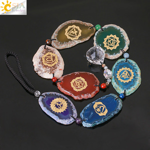 CSJA-Hoja de ágata de 7 Chakras, símbolo curativo, ventana de pared, <span class=keywords><strong>cristales</strong></span> de coche, adornos <span class=keywords><strong>colgantes</strong></span>, decoración <span class=keywords><strong>Feng</strong></span> <span class=keywords><strong>Shui</strong></span> K019, venta al por mayor - Product Image 3
