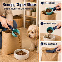 Cuillère à croquettes pour animaux de compagnie avec clip de fermeture pour sceller les sacs de nourriture, mesurer les portions et organiser quotidiennement les zones d'alimentation de la cuisine.