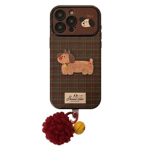 Étui de protection pour téléphone portable en cuir PU à motif à carreaux vintage de Noël pour chien, pour <span class=keywords><strong>iPhone</strong></span> 17 16 15 14 13 12 11 Pro Max - Product Image 1