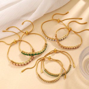 European American Fashion Gold <b>Drawstring</b> <b>Bracelet</b> Zinc Alloy Channel Setting Adjustable Jewelry Party Unisex - Product Image 2