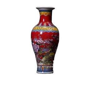赤いセラミック花瓶ユニークな中国大床卸売