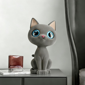 ตุ๊กตาเรซิ่นรูปแมวสีเทาน่ารัก ตกแต่งบ้าน ของประดับตกแต่งโต๊ะทำงาน รูปทรงสัตว์แบบศิลปะ - Product Image 3