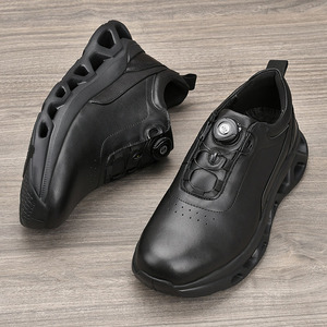 Chaussures de marche pour hommes en cuir véritable, bout rond, respirantes, semelle intermédiaire en EVA, semelle extérieure en caoutchouc, baskets décontractées épaisses pour l'automne - Product Image 4