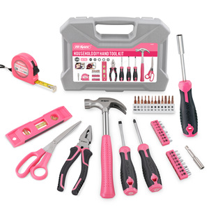 Kit d'outils rose pour femmes, ensemble d'outils manuels de bricolage pour la maison, 38 pièces, avec marteau, tournevis, pinces, mètre ruban, niveau, ciseaux pour H - Product Image 1