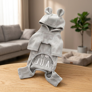 Combinaison pour animaux de compagnie en molleton de coton gris, simple, à capuche et avec oreilles, pour chiens, confortable pour l'hiver et les loisirs - Product Image 2