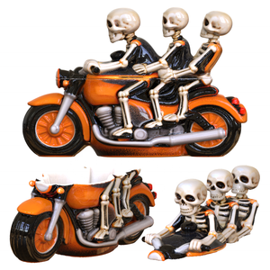 Fabrik Großhandel Custom Keramik Triple Skeleton Motorrad Glas Porzellan Schädel Trio Rider Halloween Lager behälter Gläser - Product Image 1
