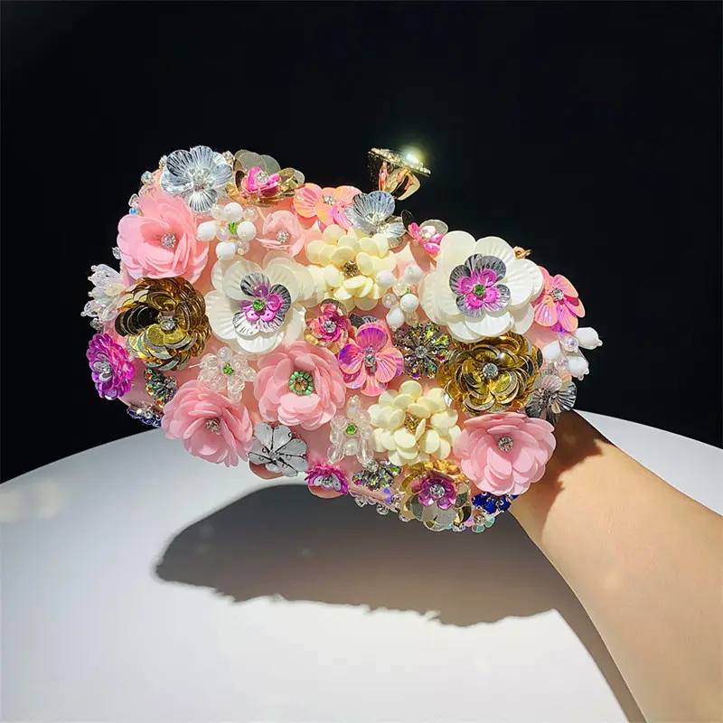 2024 Handtaschen Damen Blumenklutze Abendtaschen Hochzeit Geldbörsen Brauthandtaschen Party Abendessen Tasche Strass handgefertigter Stil Geldbeutel