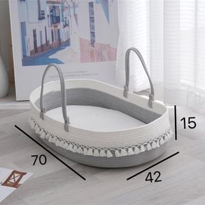 Cesta de Dormir para Bebé Tejida con Cuerda de Algodón Plegable y Ecológica, Decorada con Borlas, con Diseño que Ahorra Espacio para Guardería - Product Image 3