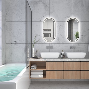 Espejo de Baño LED con Forma de Pista de Carreras, Montado en la Pared, Sin Contacto, con Bluetooth, Antivaho, Diseño Personalizado Gratuito y Marco Dorado - Product Image 6