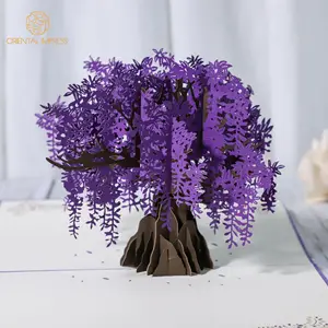 Laser Cutting 3D Wisteria Bunga Pohon Pop Up Kartu Ucapan Hari Ibu