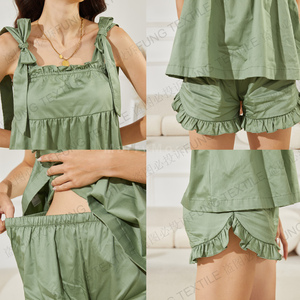 ชุดนอนผ้าฝ้ายผู้หญิง FUNG 8011 แบบน่ารัก แต่งระบาย 2 ชิ้น ผ้าฝ้าย 100% สายคล้องไหล่ พร้อมเข็มขัด - Product Image 6