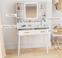 Ensemble de coiffeuse moderne en bois blanc avec miroir sur pied et tabouret, table de maquillage à 3 tiroirs pour chambre/salon, mobilier de maison - Vente en gros