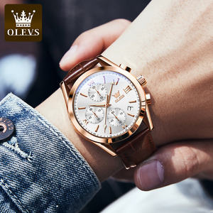 OLEVS-Reloj de pulsera de cuarzo para hombre, de lujo, de cuero genuino, impermeable, con logo oem, fase lunar, 2872 - Product Image 4