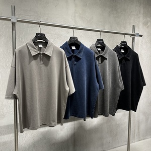 T-shirt à manches courtes, style boxy, col polo rétro vieilli, décontracté et ample - Product Image 3