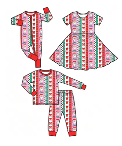 ชุดนอนคริสต์มาสสำหรับเด็กชุดนอนแขนยาวลายตัวละครซานต้าสีแดงสีเขียว - Product Image 2