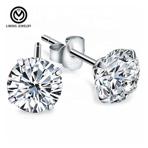 CEZ01 패션 리얼 925 스털링 실버 파인 주얼리 3mm 4mm 5mm 6mm 7mm 8mm 라운드 CZ 큐빅 지르코니아 클래식 스터드 귀걸이 여성용 - Product Image 1