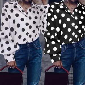 夏の女性用タイネックランタンロングスリーブシフォンドットブラウス - Product Image 2