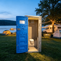 Toilettes mobiles en plastique HDPE, WC chimique portable avec réservoir d'eau, siège moulé, porte bleue pour chantier de construction