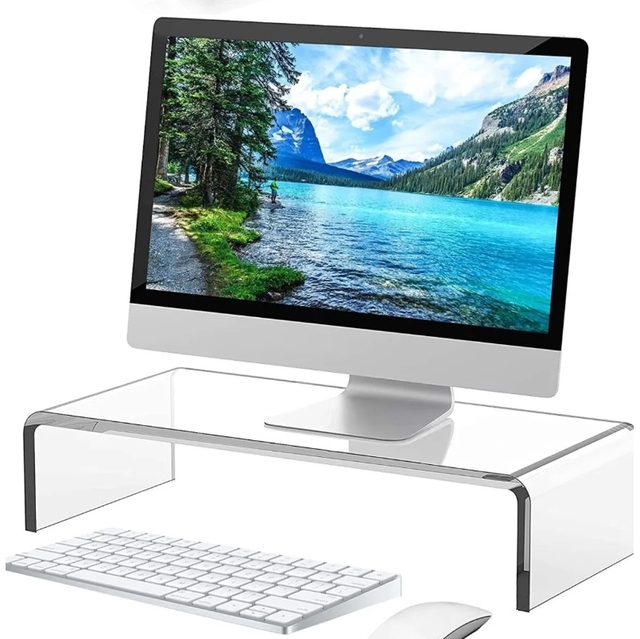 AboveTEK 20 Inch Eco-friendly Premium Large Monitor Riser Crystal Clear Acrylic Keyboard Storage Home Office TV Screen