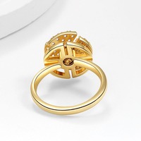 Anillo Abierto de Trébol Redondo con Pavé Completo de Circonitas Blancas Delicadas, de Latón Bañado en Tono Dorado, Giratorio Antiestrés, Nueva Joyería con Encanto para Uso Diario