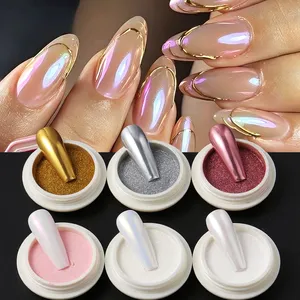 Polvo de Uñas Cromado Holográfico de 6 Colores, Efecto Sirena Brillante, Aurora, Perla, Espejo, Dorado, Plateado, Oro Rosa, Decoración de Uñas - Product Image 1