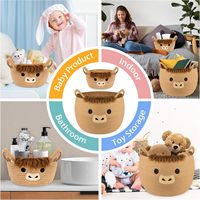 Ensemble de panier de rangement mignon vache pépinière tissé coton corde couverture organisateur de jouets avec poignées d'oreille pour chat et chien tissu matériel