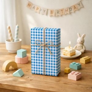 Blue Checkerboard Wrapping Paper 17 In X 32.8 Ft Double Side Reusable Gift <b>Wrap</b> For Multiple Occasions - Product Image 3