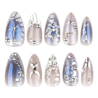 Ongles press-on de luxe Y2K en ABS, pré-dessinés, en forme d'amande et à motif étoile, très tendance, style cool et audacieux