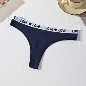 Ropa interior de algodón azul marino para mujer al por mayor, bragas sexys de talle medio, transpirables, deportivas, de moda, de color liso - Product Image 1