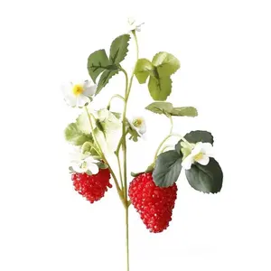 Usine en vrac en gros de haute qualité hautement Simulation 26cm fleurs de fraises artificielles Feuille de fraises artificielle pour le jardin