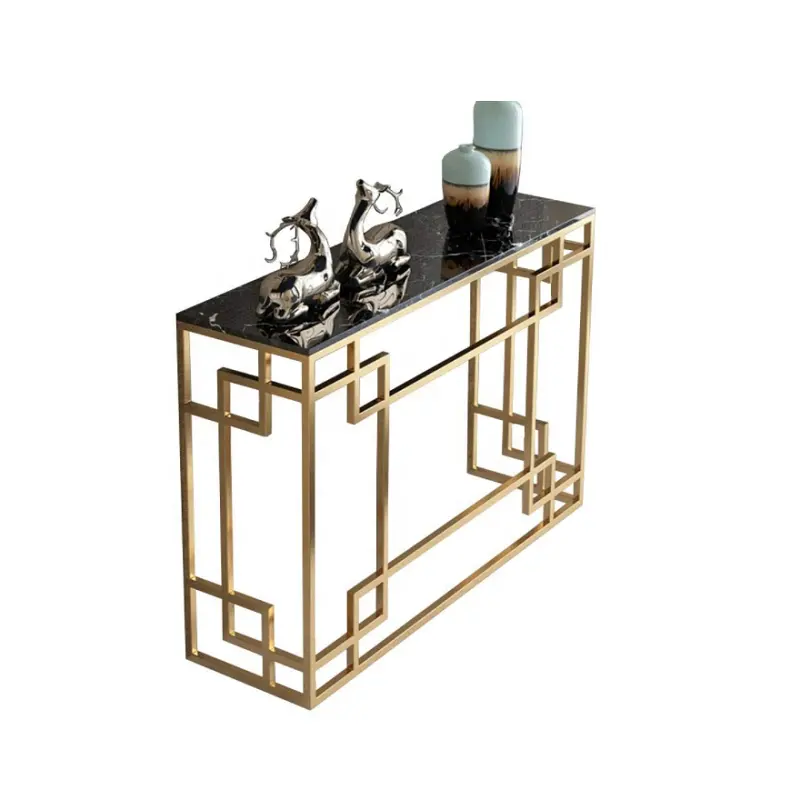 Nordic Modern Luxury Home Furniture Living Room Rectangle Side Table Gold Metal Entryway Tables Console Table with Mirror