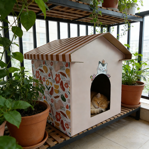 בית לחיות מחמד מקרטון גלי עמיד למים - סגירת וו ולולאה, מלבני, חמוד סִגְנוֹן בית לחתולים וכלבים - Product Image 1