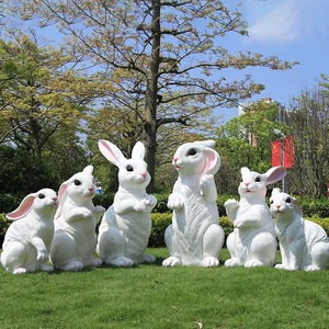 Scultura in Resina Famiglia Coniglio Madre e Cuccioli, Statua <span class=keywords><strong>da</strong></span> <span class=keywords><strong>Giardino</strong></span> per Esterni, Tema Genitore-Figlio, Forma Animale a Grandezza Naturale, Resistente alle Intemperie - Product Image 2