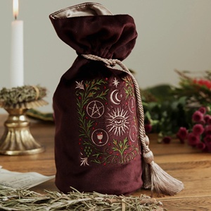Sacchetti Porta Carte dei Tarocchi in Velluto Ecologico e Resistente con Design <span class=keywords><strong>Alchemico</strong></span> Ricamato e Nappina - Product Image 2