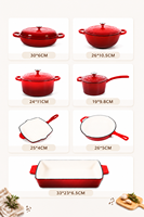 Set Peralatan Masak Besi Cor Berlapis Email 7 Buah, Panci Saus Oranye Dutch Oven, Wajan Panggangan, Casserole, Set Panci Hadiah Dapur Grosir OEM